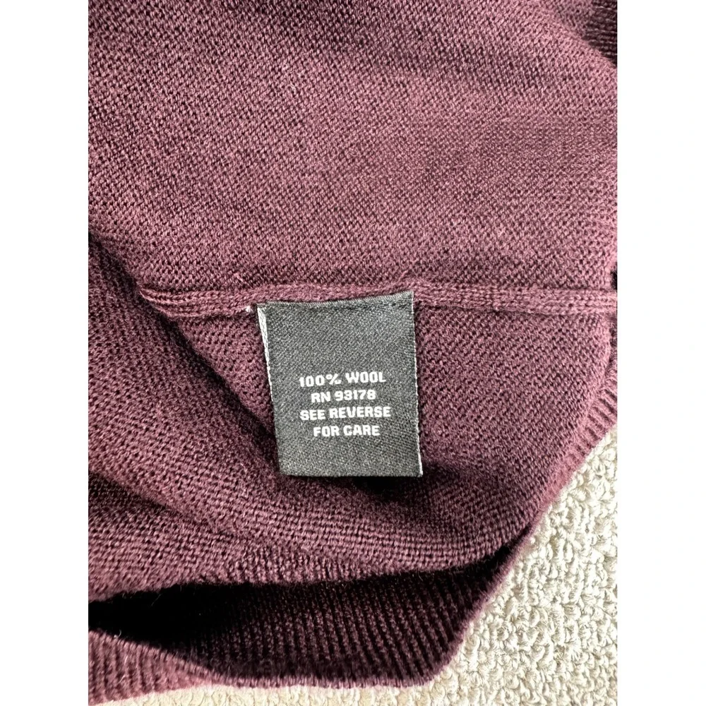 Magaschoni Sweater Mens Large Tall L/T Burgundy 100% Wool V-Neck Fine Knit